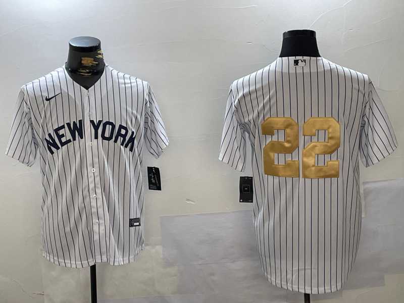 Mens New York Yankees #22 Juan Soto White Pinstripe Without Name Fashion Cool Base Jersey